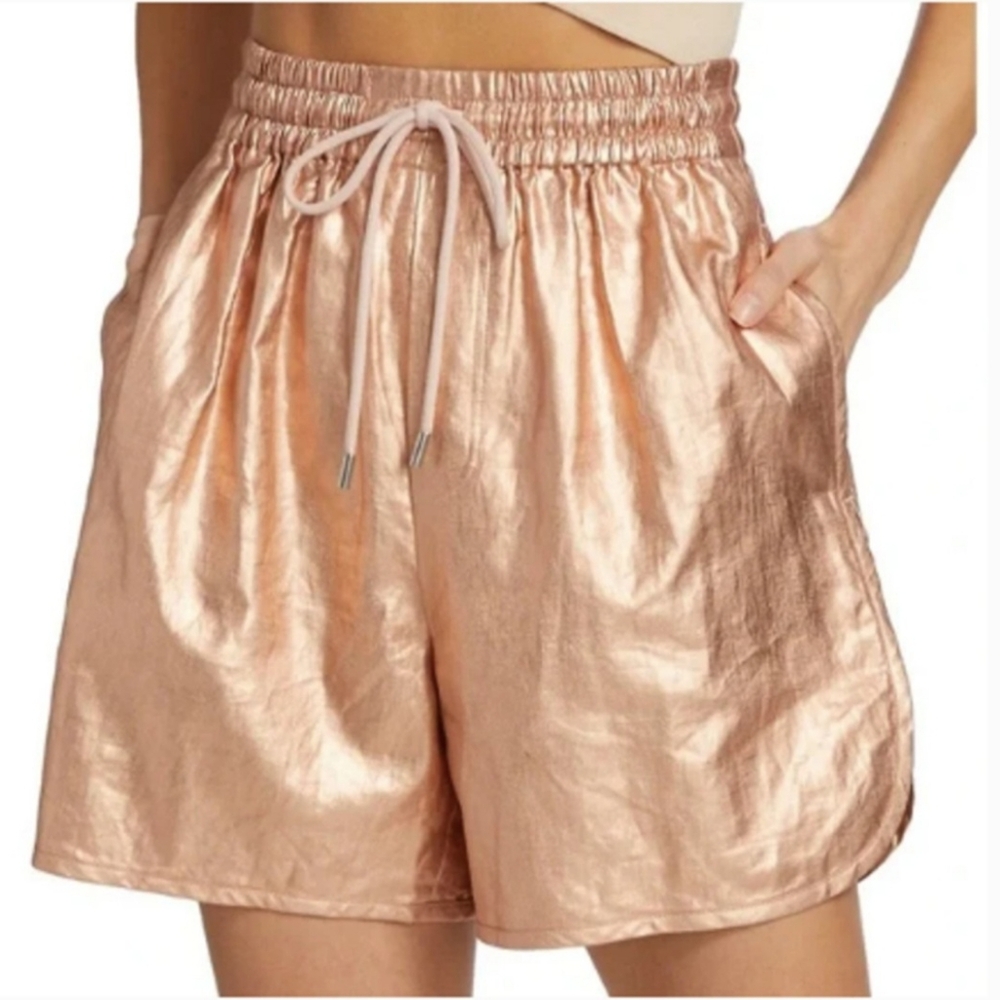 A.L.C. Womens Pull On Shorts Coated Linen Metallic Rose Gold Size XS Pockets